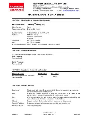 msds Slipway Heavy duty - Victorian Chemicals