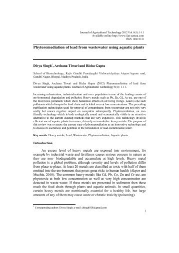 Phytoremediation of lead from wastewater using ... - Ijat-aatsea.com
