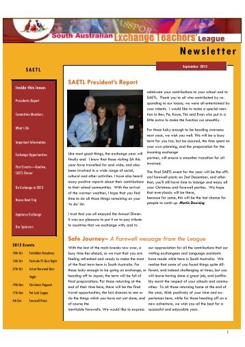 Download the latest newsletter - South Australian Exchange Teachers