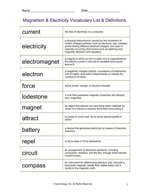magnetism-electricity-vocabulary-list-definitions-pie