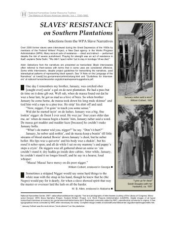 Slaves' Resistance on Southern Plantations, Selections from the ...