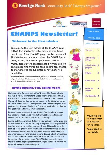 Champs newsletter 09/2010 - Eastern Health