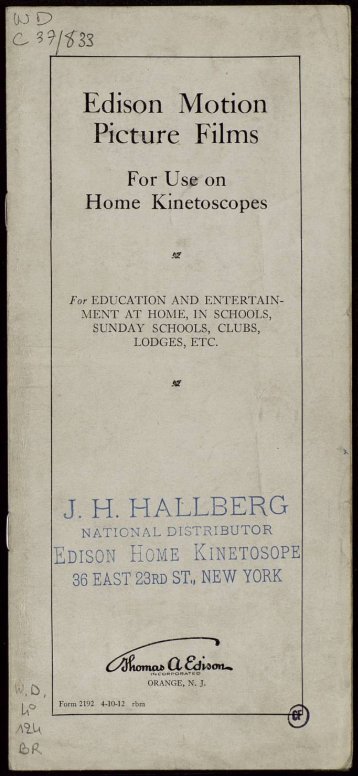 Edison Motion Picture Films J. H. H ALLE ERG "g)
