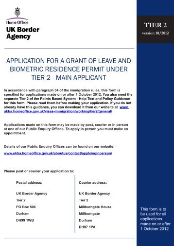 Tier 2 Application Form - UK Border Agency - the Home Office