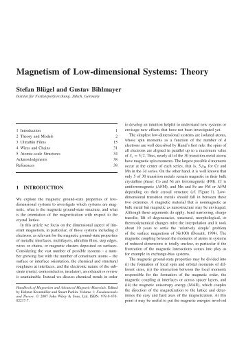 "Magnetism of Low-dimensional Systems: Theory" in: Handbook of ...