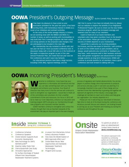 Volume 13, Issue 1 - Ontario Onsite Wastewater Association
