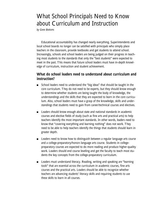 What School Principals Need to Know about Curriculum and ...