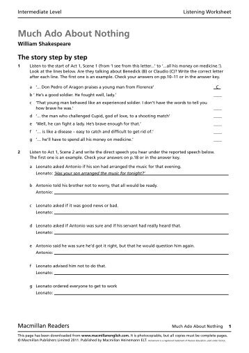 Much Ado About Nothing Audio Worksheet - Macmillan Readers