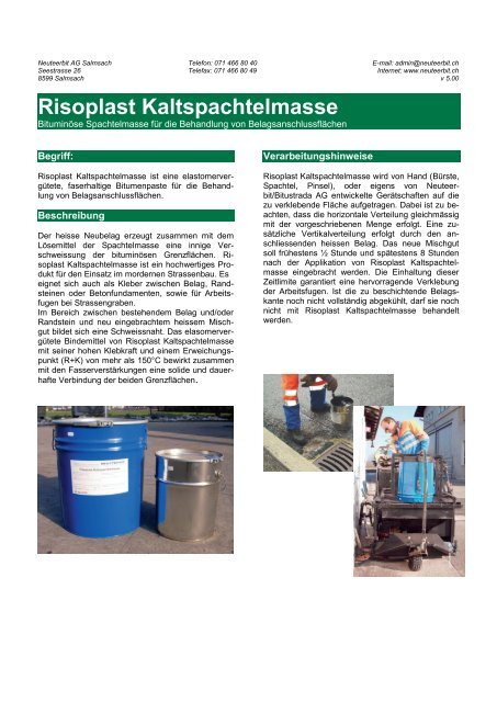 Risoplast Kaltspachtelmasse - Neuteerbit AG