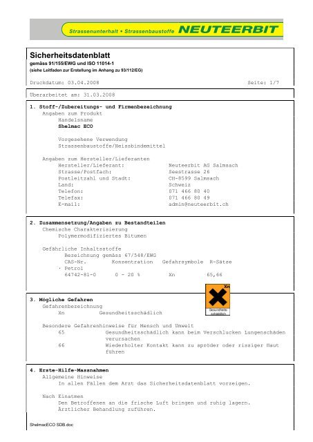 Sicherheitsdatenblatt - Neuteerbit AG