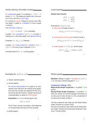 Vertex coloring, chromatic number Lower bounds Examples for χ(G ...