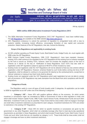 SEBI notifies SEBI (Alternative Investment Funds) Regulations 2012