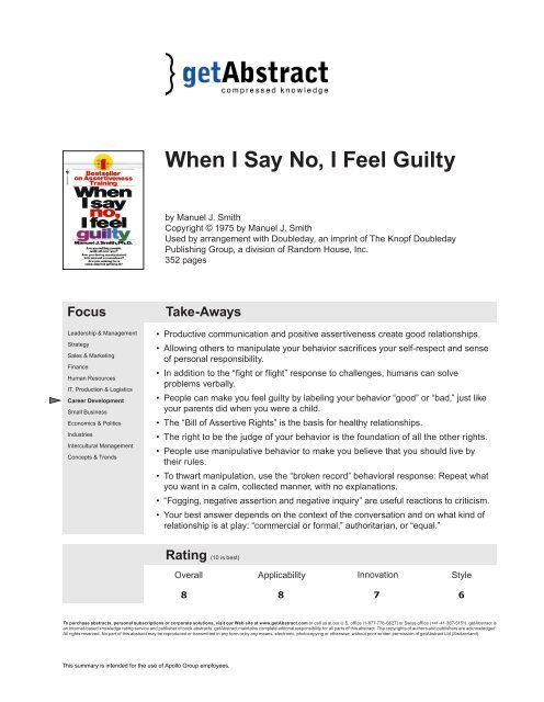 When I Say No, I Feel Guilty - Transcend Education and Training