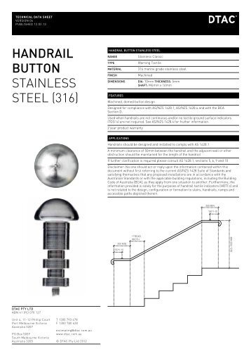 HANDRAIL BUTTON StainleSS Steel (316) - DTAC