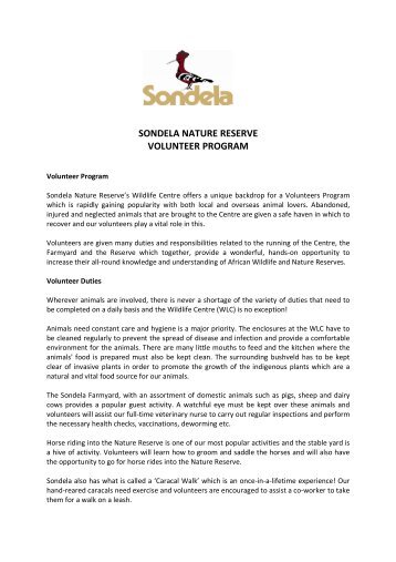 Sondela Volunteer Program - Sondela Nature Reserve