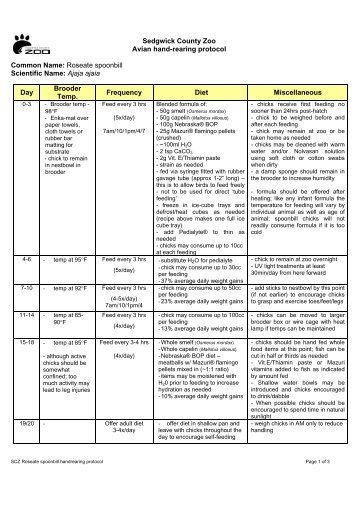 Sedgwick County Zoo Avian hand-rearing protocol Common Name ...