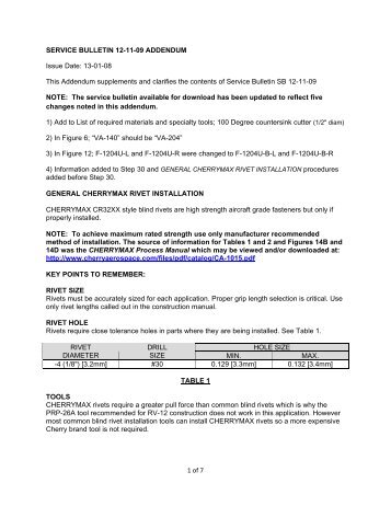 SERVICE BULLETIN 12-11-09 ADDENDUM