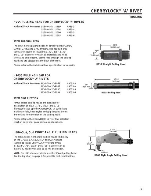 Rivet Specification Chart