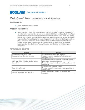 Quik-Care Foam Waterless PSD.pdf - Ecolab Health