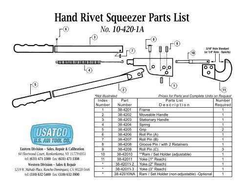 Hand Rivet Squeezer Parts List