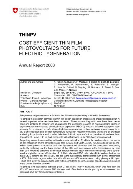 Programm Photovoltaik Ausgabe 2009 ... - Bundesamt für Energie BFE