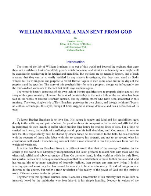 william branham, a man sent from god - Eagle's Faith Tabernacle