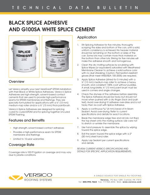 black splice adhesive and g100sa white splice cement - Versico