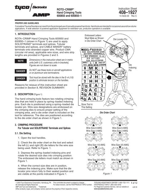 Crimp Die Chart