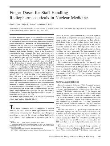 Finger Doses for Staff Handling Radiopharmaceuticals in Nuclear ...