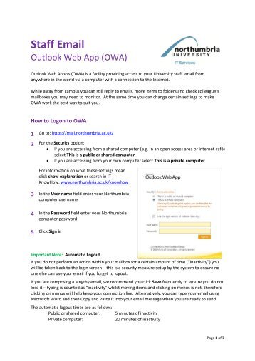 Staff Email - Outlook Web App - Northumbria University