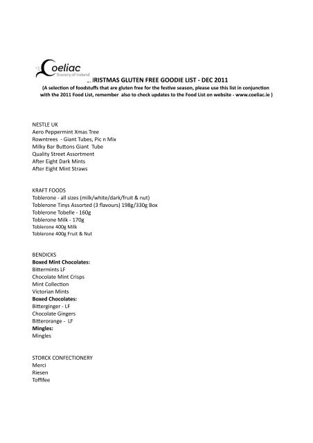 Goodie List Dec 2011 - Coeliac Society 
