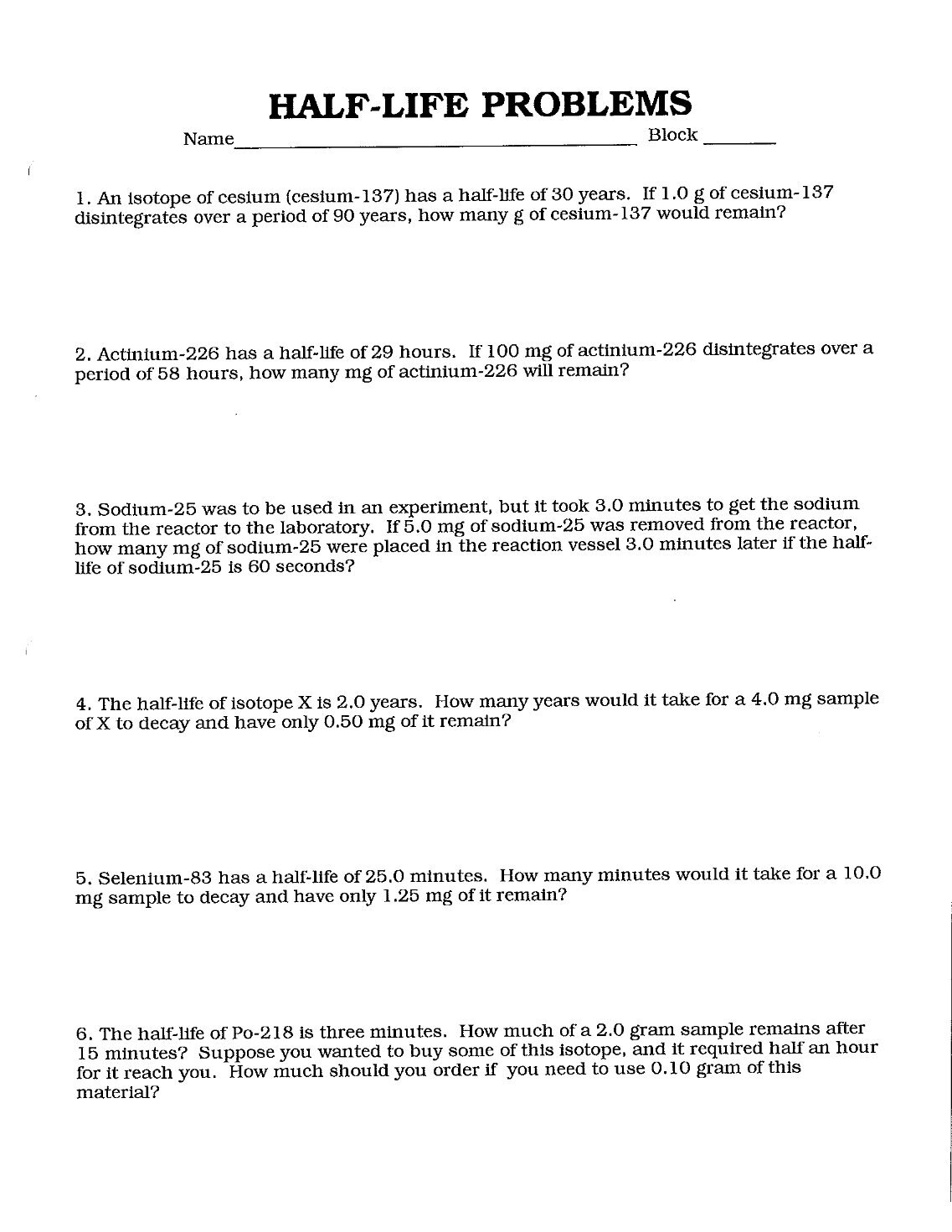 Worksheets Half Life Calculations Worksheet 1 free magazines from mrsbridgessciencepage wikispaces com com