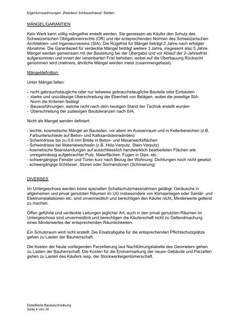 DETAILLIERTE BAUBESCHREIBUNG - Bührer & Partner ...