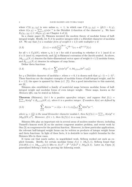 Shimura lifts of half-integral weight modular forms - Department of ...