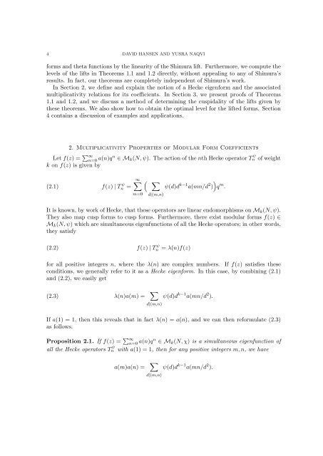 Shimura lifts of half-integral weight modular forms - Department of ...