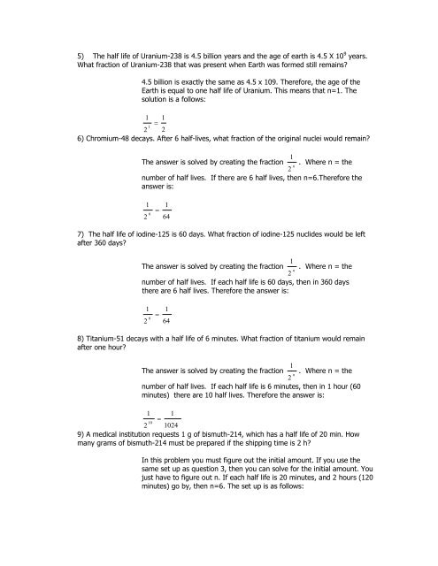 Half Life Worksheet