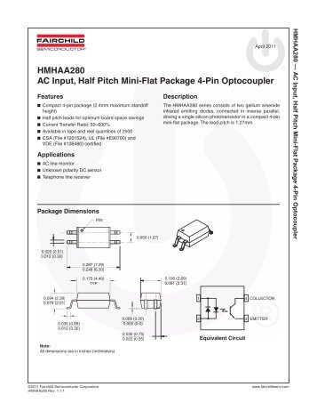 HMHAA280 - AC Input, Half Pitch Mini-Flat Package 4-Pin Optocoupler