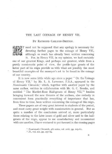 The last coinage of Henry VII - British Numismatic Society