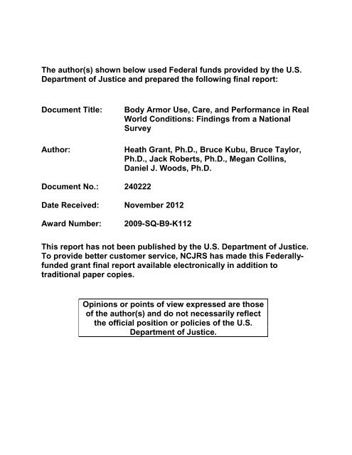 Body Armor Use, Care, and Performance in Real - National Criminal ...