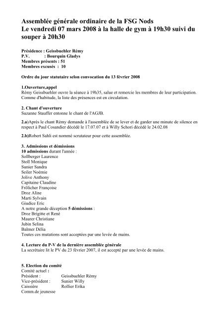 Assemblée générale ordinaire de la FSG Nods Le vendredi 07 mars ...