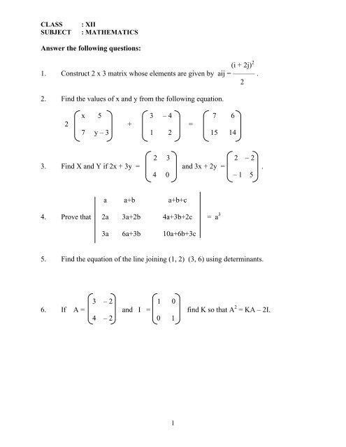 Answer The Following Questions I 2j 1 Construct 2 X 3 Matrix
