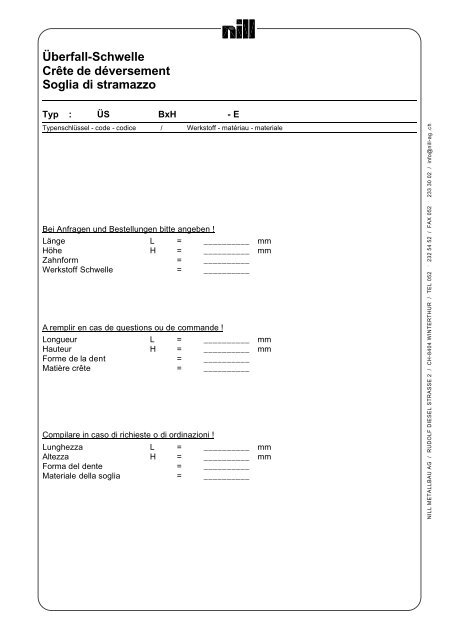 Überfallwehr Déversoir à nappe libre ... - Nill Metallbau AG