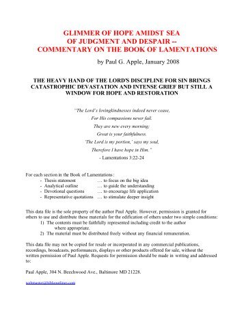commentary on the book of lamentations - Free sermon outlines ...