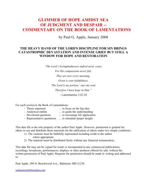 Commentary On The Book Of Lamentations - Free Sermon Outlines ...