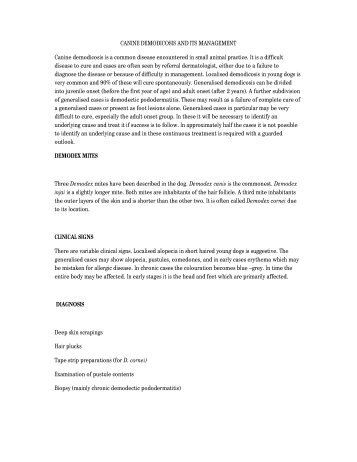 CANINE DEMODICOSIS AND ITS MANAGEMENT Canine ...
