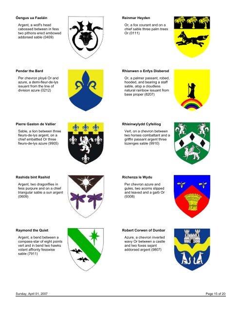 Roll of Arms - Barony of al-Barran - Kingdom of the Outlands