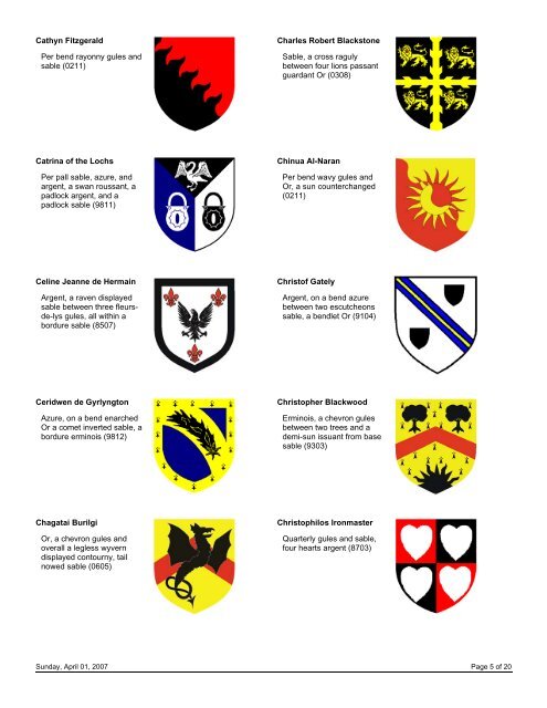 Roll of Arms - Barony of al-Barran - Kingdom of the Outlands