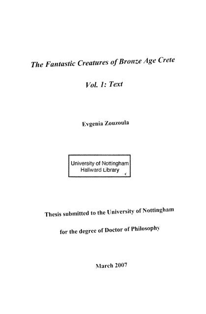The Fantastic Creatures of Bronze Age Crete Vol. 1 - Nottingham ...