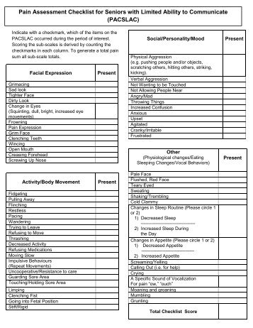 Pain Assessment Checklist for Seniors with Limited ... - Geriatric Pain