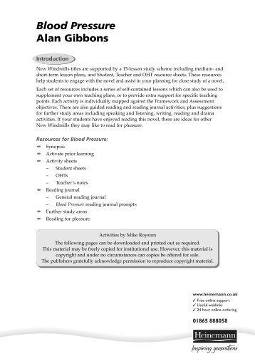 Blood Pressure Teaching resource sheets - Pearson Schools